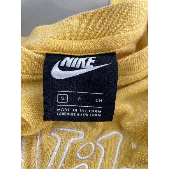 Nike Terry Sweatshirt Size Small Crewneck Cropped Pullover Yellow White Sporty - Picture 5 of 9